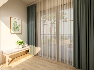 The sunny balcony has tables, chairs, green plants and so on. The sunlight comes in, which is very...