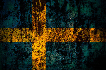 Sweden, Swedish Swede flag on grunge metal background texture with scratches and cracks