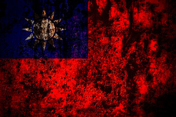 Taiwan, Taiwanese, China, Chinese flag on grunge metal background texture with scratches and cracks