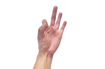 human finger make OK symbol or three on white background