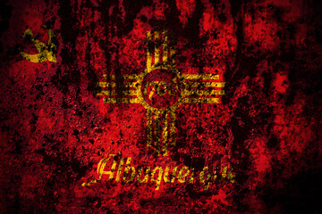 United States of America, America, US, USA, American, Albuquerque, New Mexico flag on grunge metal background texture with scratches and cracks