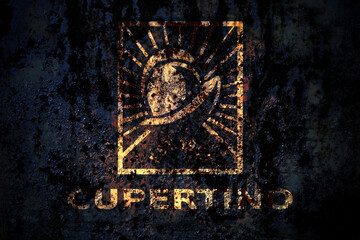 United States of America, America, US, USA, American, Cupertino, California flag on grunge metal background texture with scratches and cracks