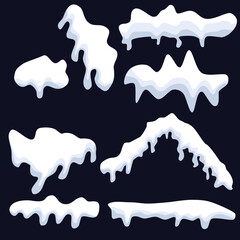 Snow cap isolated on dark background, winter snow vector, use as a greeting card illustration or christmas background.