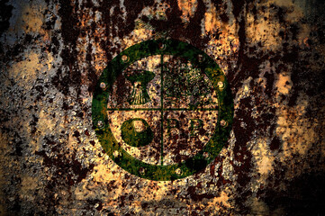 United States of America, America, US, USA, American, Pee Pee Township, Ohio flag on grunge metal background texture with scratches and cracks