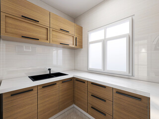 Spacious and beautiful kitchen, there are kitchenware, stove, refrigerator and other equipment