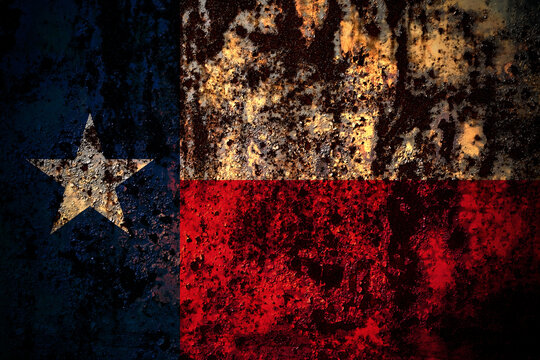 United States of America, America, US, USA, American, Texas flag on grunge metal background texture with scratches and cracks - Powered by Adobe