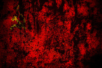 USSR, Soviet, Russia, Russian, Communism flag on grunge metal background texture with scratches and cracks