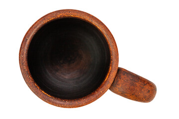 brown handmade clay mug, isolate on a white background