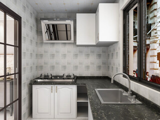 Spacious and beautiful kitchen, there are kitchenware, stove, refrigerator and other equipment