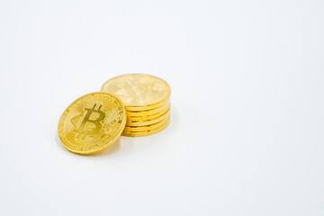 Golden bitcoin - conceptual image for crypto currency - Future currency - White background