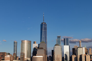 Tall Glass Skyscrapers in the Lower Manhattan Skyline in New York City