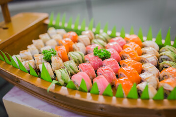 delicious sushi rolls set in a variety of japanese food