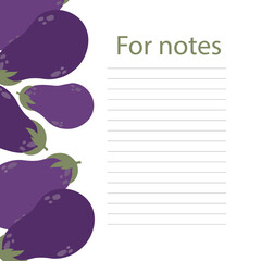 Cookbook page vector template. A place to write recipes. Vector illustration. Eggplant theme