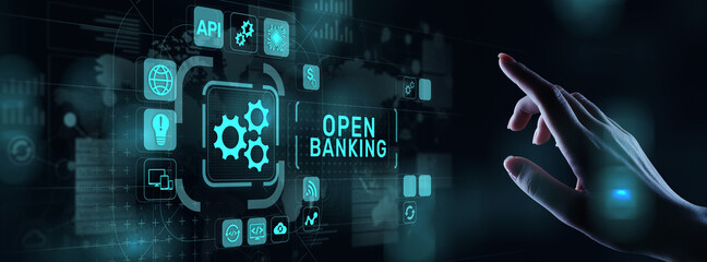 Open banking financial technology fintech concept on virtual screen.