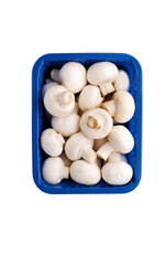 Fresh champignon mushrooms on white, isolated, closeup. Space for text