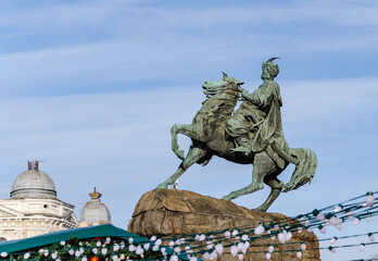 Obraz premium Monument to Bogdan Khmelnitsky on Sofia square. Kiev, Ukraine