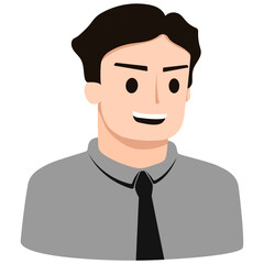 A man character wearing grey shirt with neck tie, vector illustration.