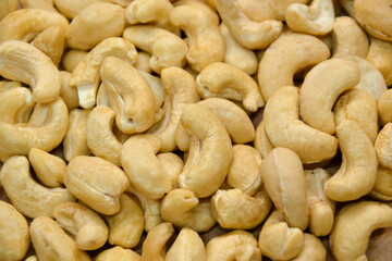 Cashew nuts. Cashew kernels. Clean organic nuts retro background. Organic healthy food.