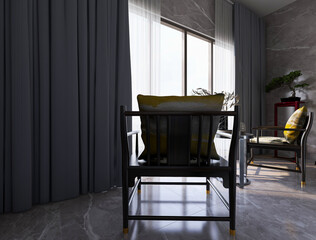 The sunny balcony has tables, chairs, green plants and so on. The sunlight comes in, which is very leisurely and comfortable