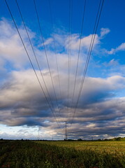 High voltage lines on a field