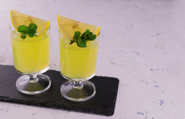 Italian Alcoholic Drink Limoncello White Background Copy Space