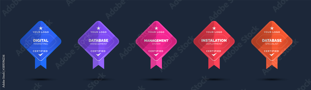 Poster set of company training badge certificates to determine based on criteria. standard verified modern 
