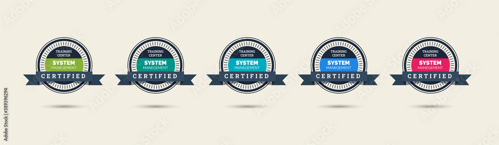 Poster set of company training badge certificates to determine based on criteria. standard verified modern 