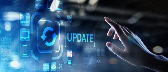Update System Upgrade Software version technology concept on virtual screen. - obrazy, fototapety, plakaty