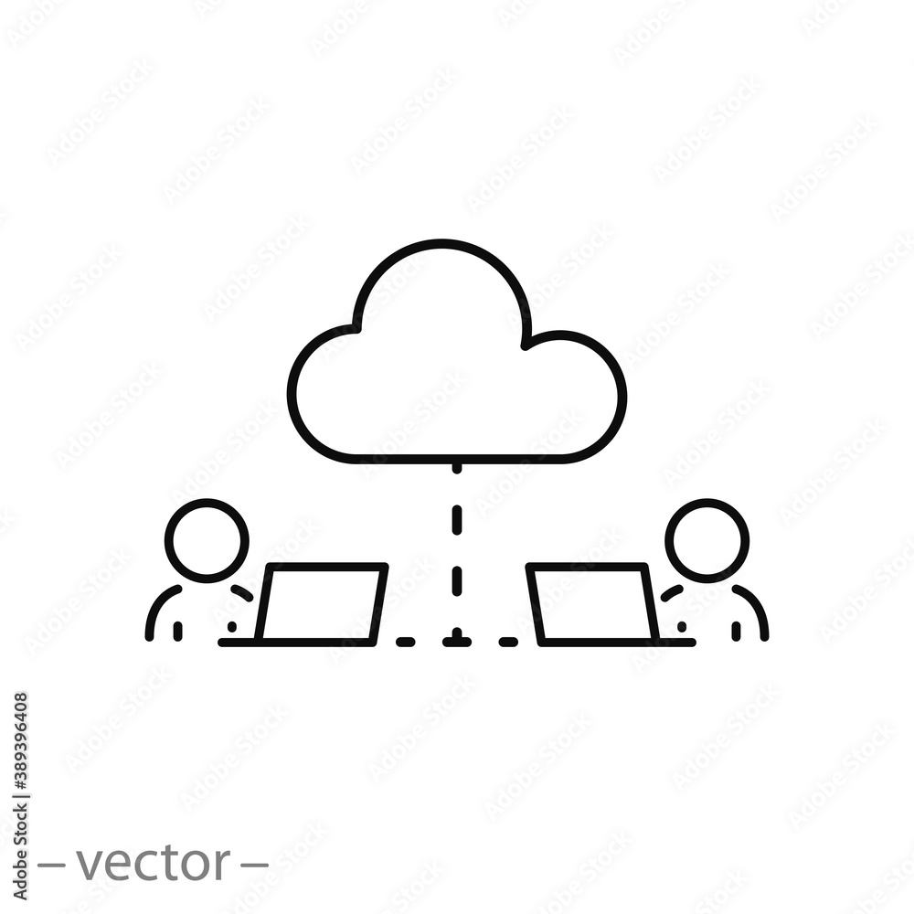 Wall mural remote work icon, communication global cloud access, collaboration anywhere, employee distant teamwo