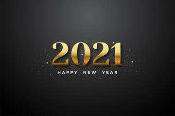 Happy new year 2021 with gold numbers and gold glitter.