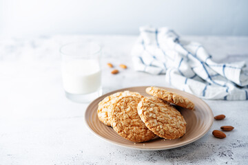 Cookies with almond with glass of milk