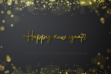 Happy new year background with light gold blur glow.