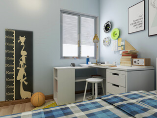Modern design of the bedroom, there are large bed, dressing table and other facilities