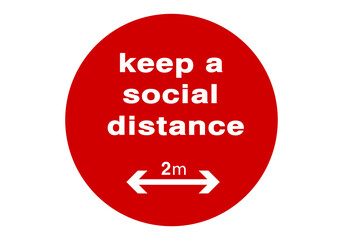 Keep a social distance - red round sign, illustration. Protection measure during coronavirus pandemic