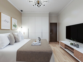 Modern design of the bedroom, there are large bed, dressing table and other facilities