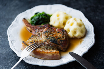 rustic golden  caramelized pork chop