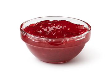glass bowl of red berry jam