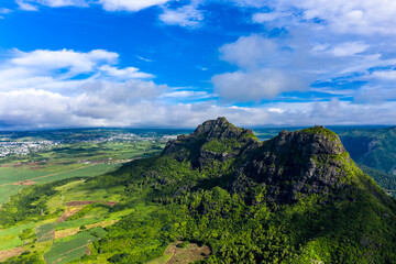 Aerial view of the Mont du Rempart mountain, corps de grande,.Mont saint Pierre region Black River,...