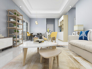 There are cloth sofa and table in the clean living room