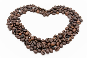 Coffee beans heart frame isolated on white background