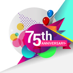 75th Years Anniversary logo with colorful geometric background, vector design template elements for your birthday celebration.