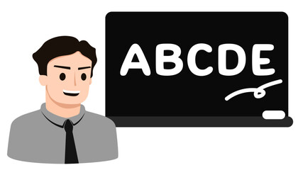 Teachert character with black board teching ABC alphabets