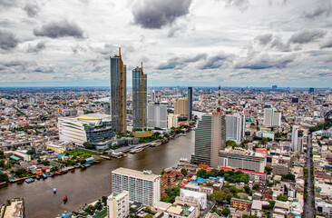 View to the Cityscape,Skyscraper and the Chao Phraya River of  Metropolis and Capital City Bangkok Thailand Southeast Asia