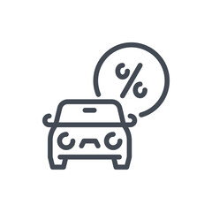 Car loan and Buying a car on credit line icon. Vehicle with percentage vector outline sign.