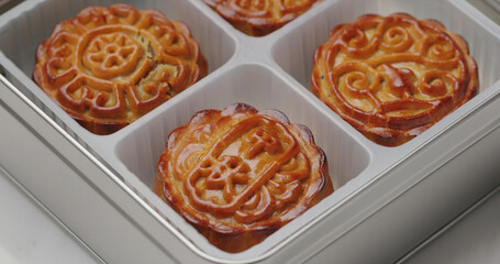 Traditional Chinese moon cake in box for mid autumn festival