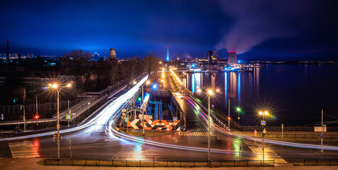 View of the 1759 year dam from the shore of the Izhevsk pond. The dam controls lake water levels...