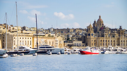 Scenic and beautiful panoramic view of picturesque historic old town of La Valletta on Malta island...