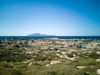 Fototapeta na wymiar The rocky coast landscape of the island of Favignana in the Egadi islands archipelago