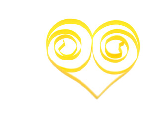 Yellow quilling paper heart isolated on white