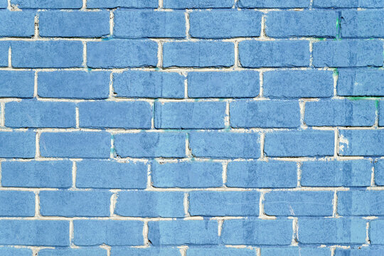 Blue painted brick wall background texture